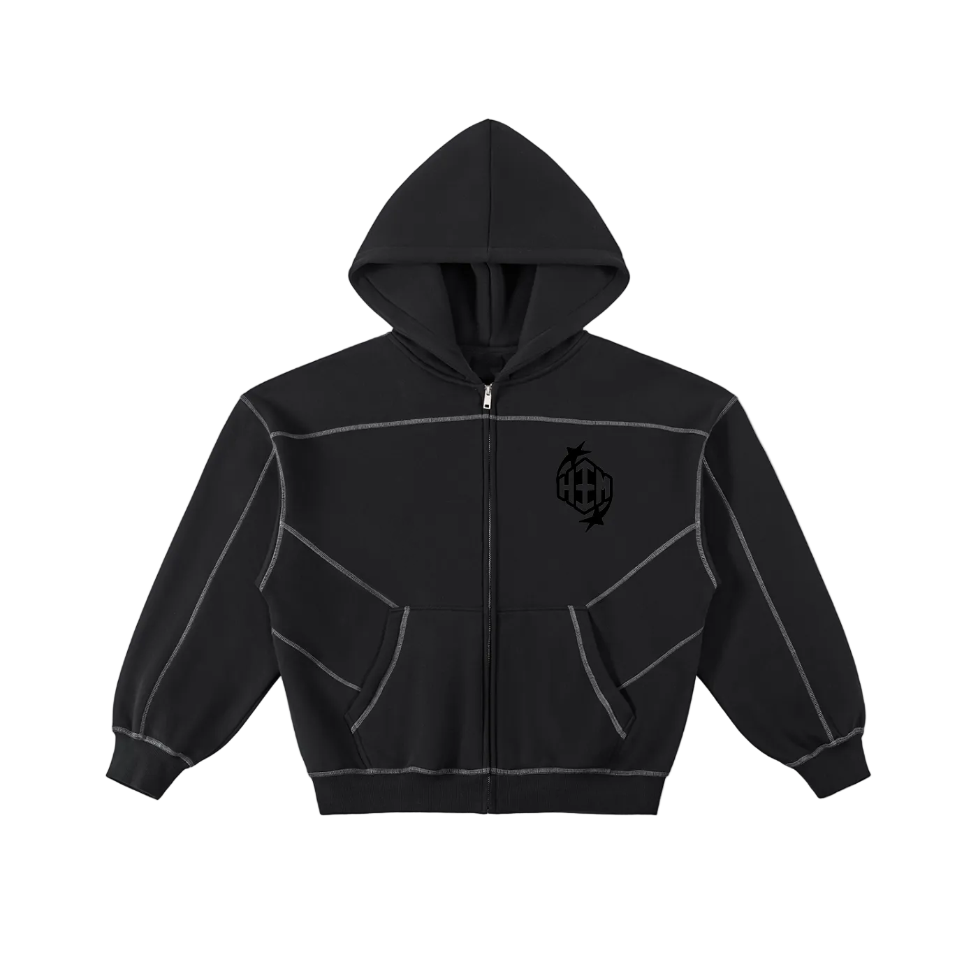HEEM™ Contrast-Stitched Boxy Zip Hoodie